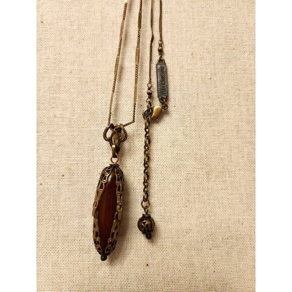 Jan Michaels Victorian Revival Style Pendant Necklace Carnelian Stone Signed - Picture 15 of 16